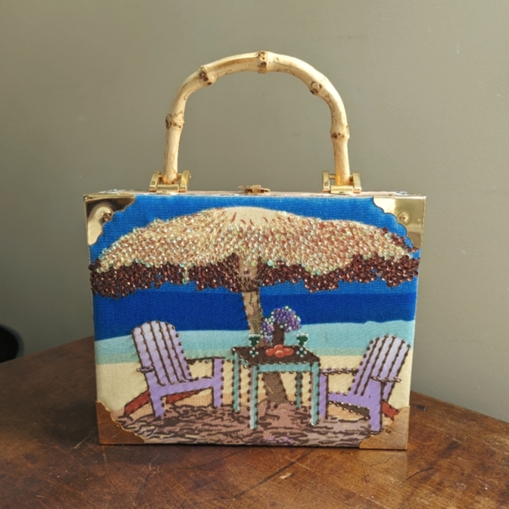 Tropical Beaded Cigar Box Purse with Bamboo Handle